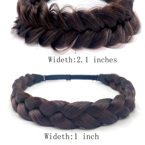 STHEJFB Braid Headband 2 3 Strands combinations Messy Wide Chunky Fluffy Elastic Stretch Hairpiece Braided Headband Women Girl Beauty accessory (Brown Black 4A)