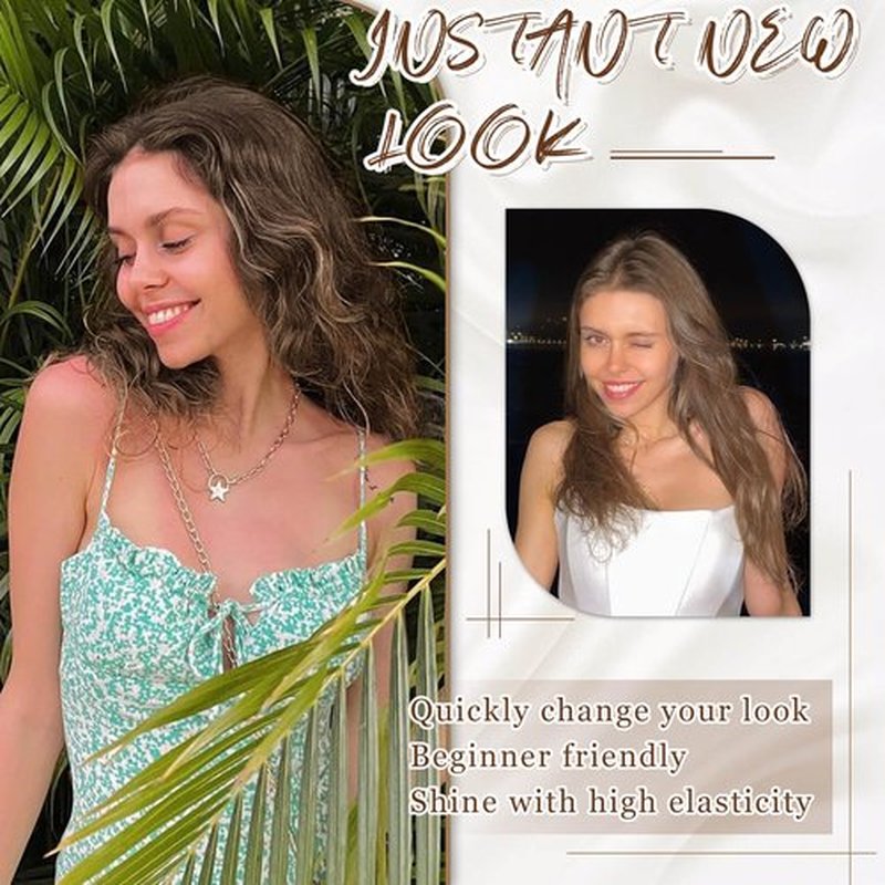 Marjorie Hair Extensions,4PCS Clip in Hair Extensions 16inch Short Curly Wavy Brown Hair Extensions Invisible Lace Weft Natural Soft Hairpieces for Women
