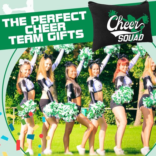 Pinkunn 20 Pcs Cheer Makeup Bags Bulk Cheerleader Gifts for Women Canvas Cheer Cosmetic Pouch Toiletry Zipper Makeup Case Cheerleading Portable Travel Pouch Cheer Team Accessories(Green)