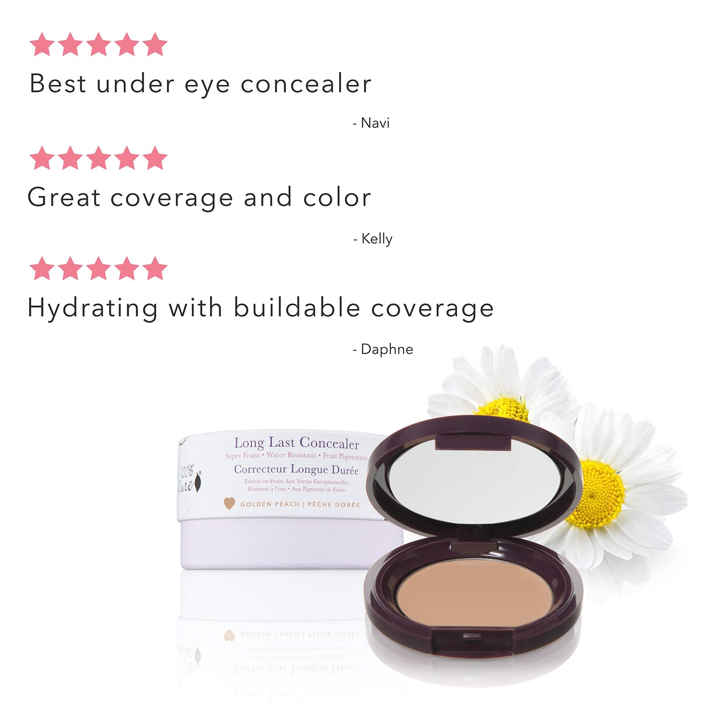 100% PURE Fruit Pigmented Long Last Compact Concealer, Golden Peach, Full Coverage Concealer, Diminish Dark Circles (Medium to Tan with Yellow Undertones) - 0.105 oz