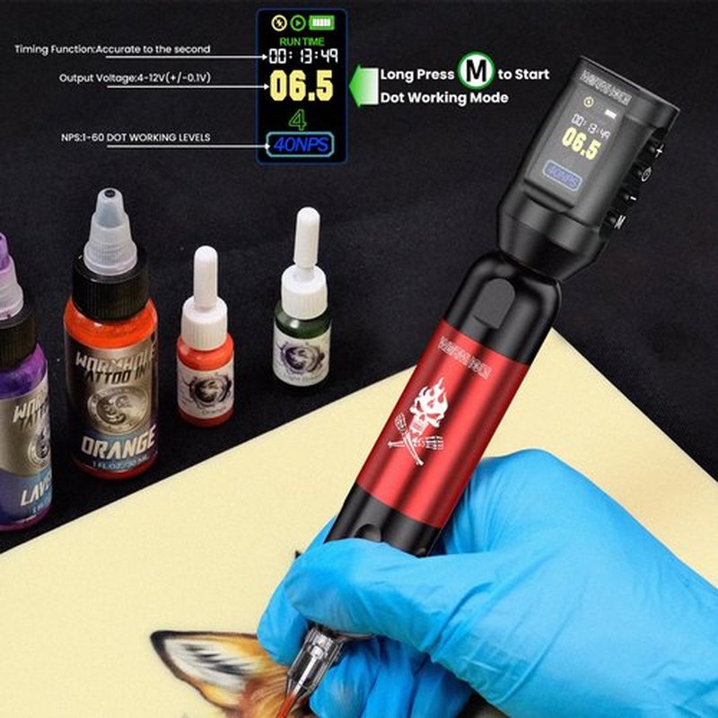 Wormhole Tattoo Battery Pack Wireless Tattoo Power Supply Rechargeable Cordless Tattoo Power Supply Portable RCA Lithium Battery Pack 1,800mAh Capacity with LED Digital Display for Tattoo Gun WB13-A