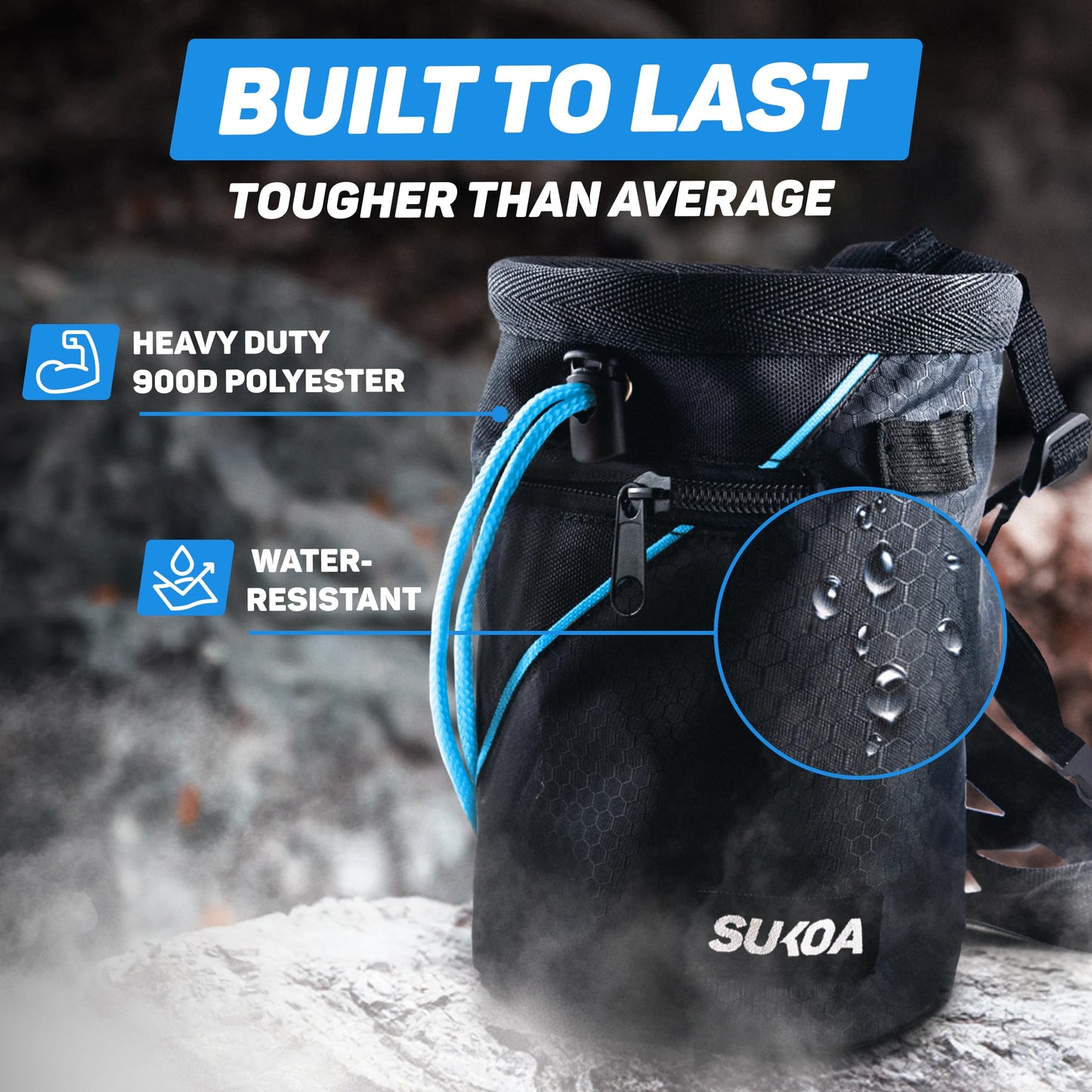 Chalk Bag for Rock Climbing - Gifts, Gear & Accessories - Weight Lifting, Gym, Bouldering, Disc Golf, Wall Climbing