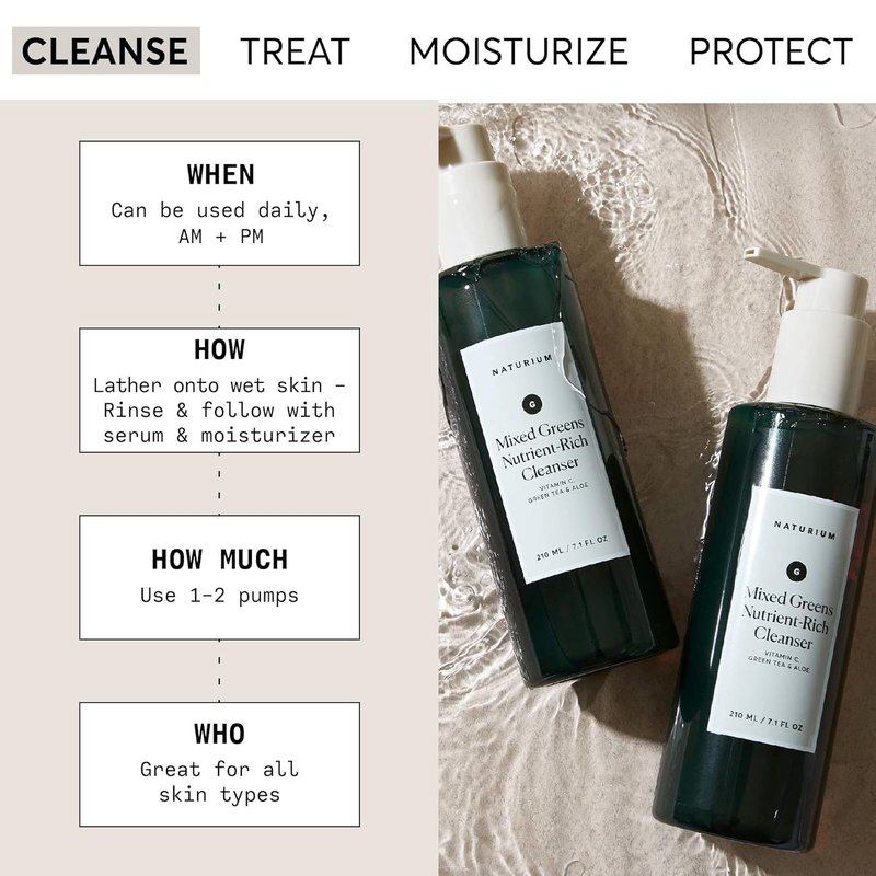 Naturium Facial Cleanser - Nutrient-Rich Formula with Vitamin C, Green Tea & Aloe | 7.1 oz