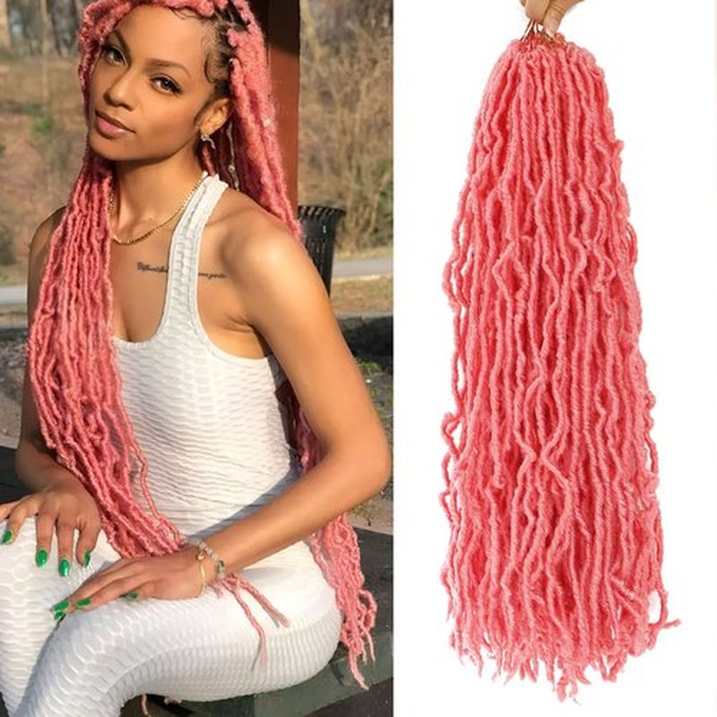 Pink Soft Locs 22 Inch Faux Locs Crochet Hair 7 Packs Faux Locs Hair Goddess Locs Crochet Braids For Black Women Pre Looped Butterfly Locs Crochet Hair Braids Extensions(22inch, 7 Packs, Pink)