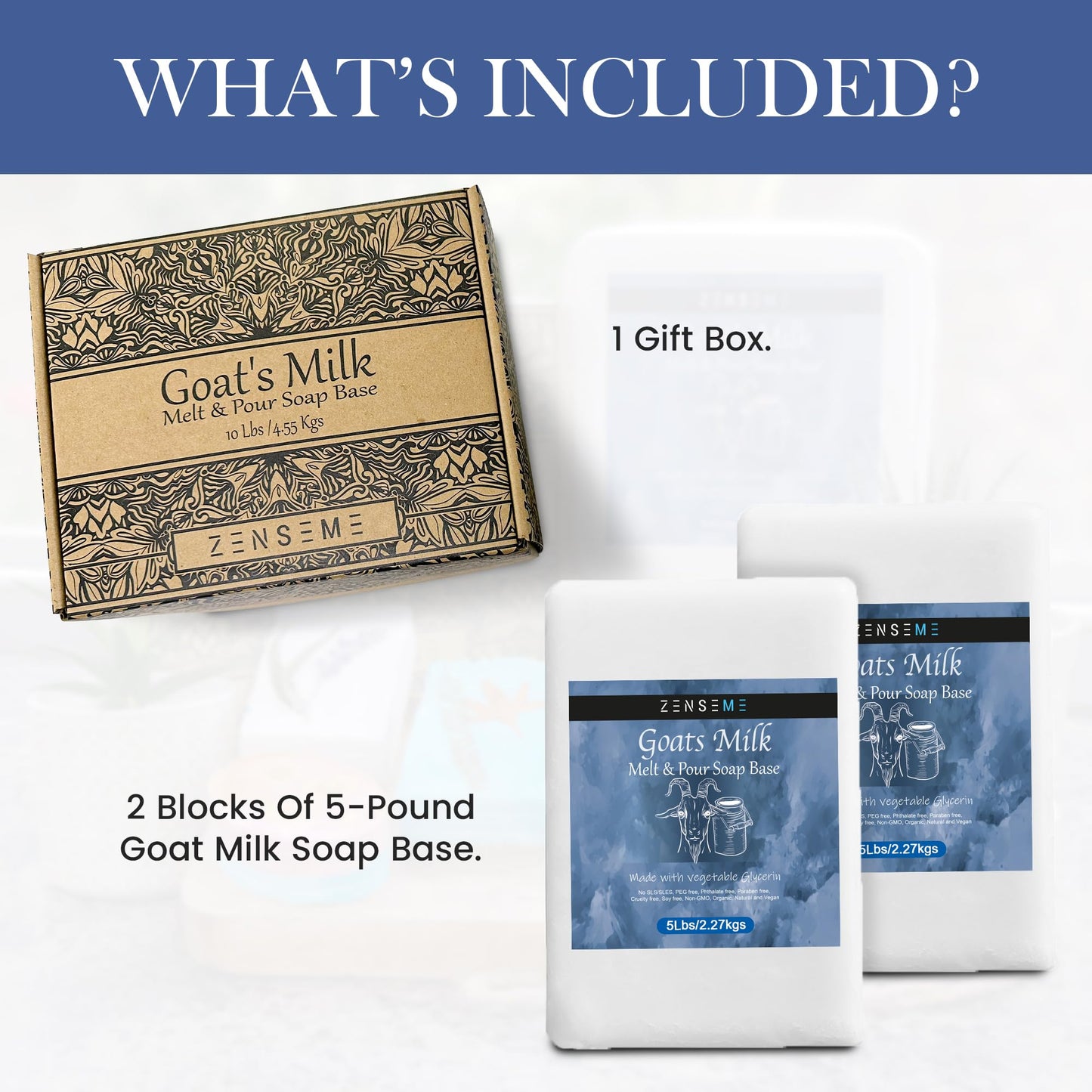 ZenseMe 10 LBS Goats Milk Soap Base | Melt and Pour Supplies Kit for Soap Making - SLS/SLES & PEG free | Gentle & Foamy Ingredients | Make Your Own Bulk For Adult Soapmaker - Easy to Cut