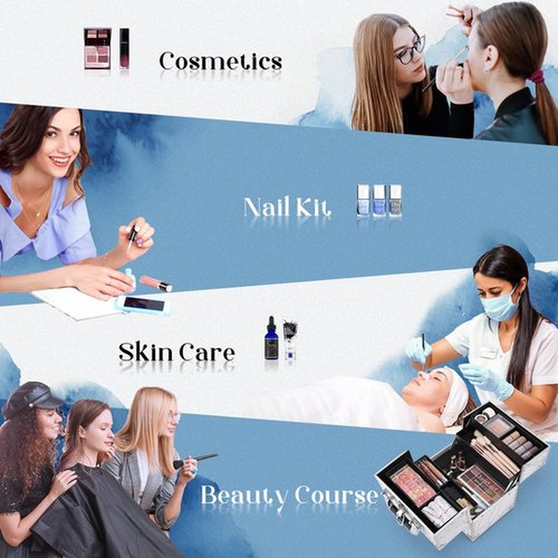 Frenessa Marble Leather Makeup Train Case Portable Cosmetic Case 4 Trays Storage Organizer for Make Up Nail Tech Crafter Makeup Tools Cosmetic Case Marble