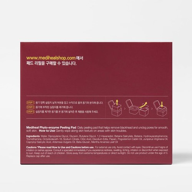 (Only Refill) Mediheal Phyto Enzyme Peeling Pad (90 Pads) - Pore Tightening Pads to Control Sebum - Vegan Gauze Pad
