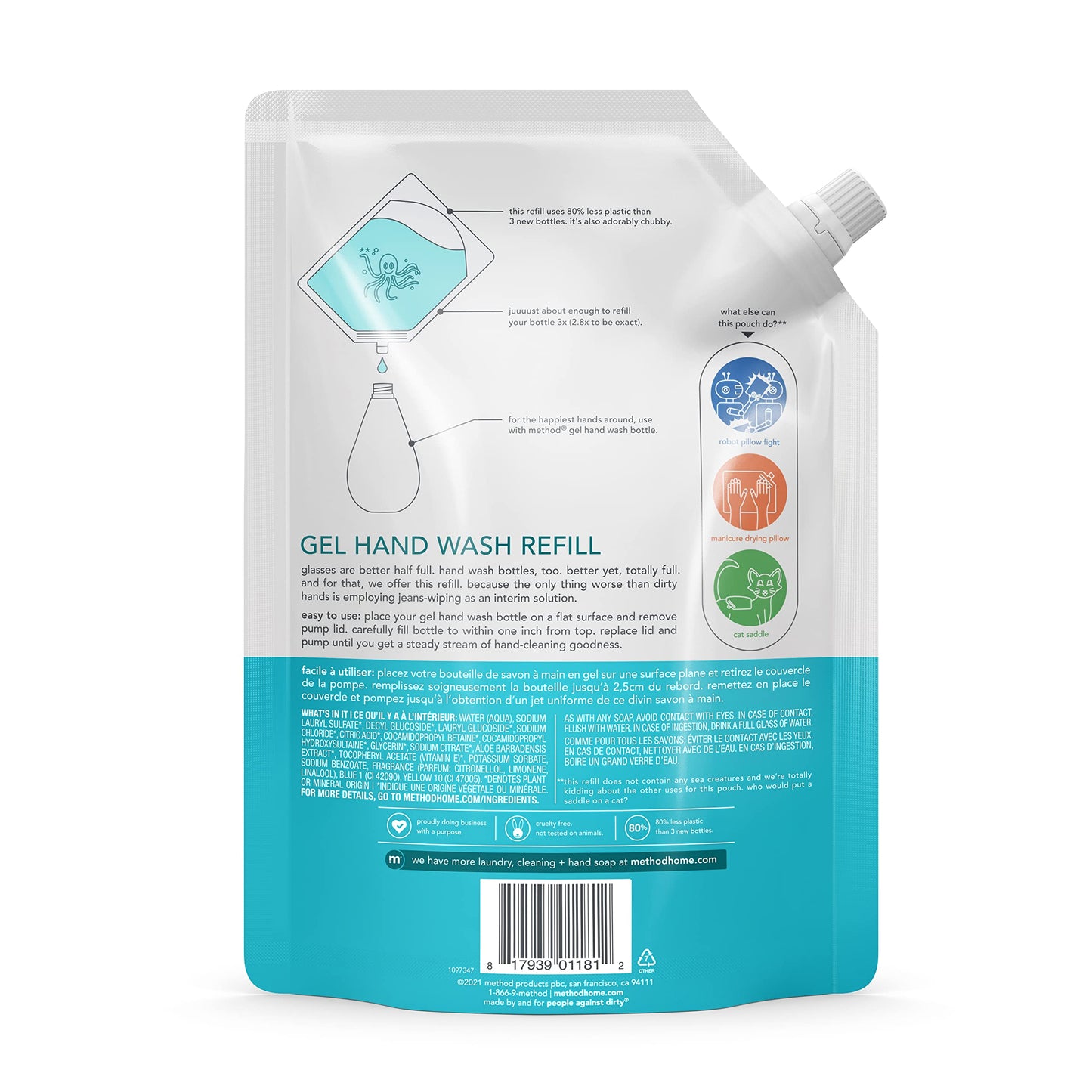 Method Gel Hand Soap Refill, Waterfall, 34 fl oz (Pack of 6)