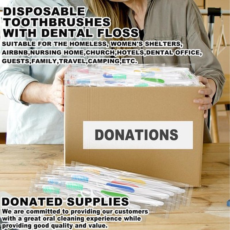 HAIFOTRVA 50Packs Disposable Toothbrushes with Floss,Single Use Individually Wrapped Disposable Travel Toothbrushes and Dental Floss Kit Bulk for Homeless,Airbnb,Dentist,Hotel(5 Colors)