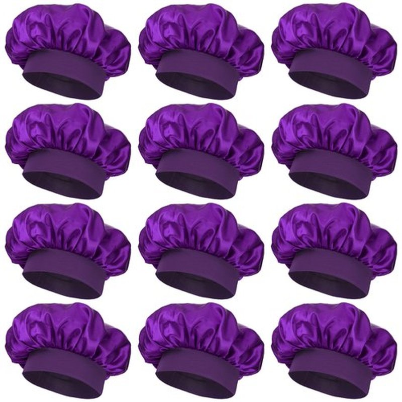 12 Pieces Satin Bonnet Hat For Women Sleeping Shower Caps Curly Hair Silky Bonnet Hair Wrap (Purple)