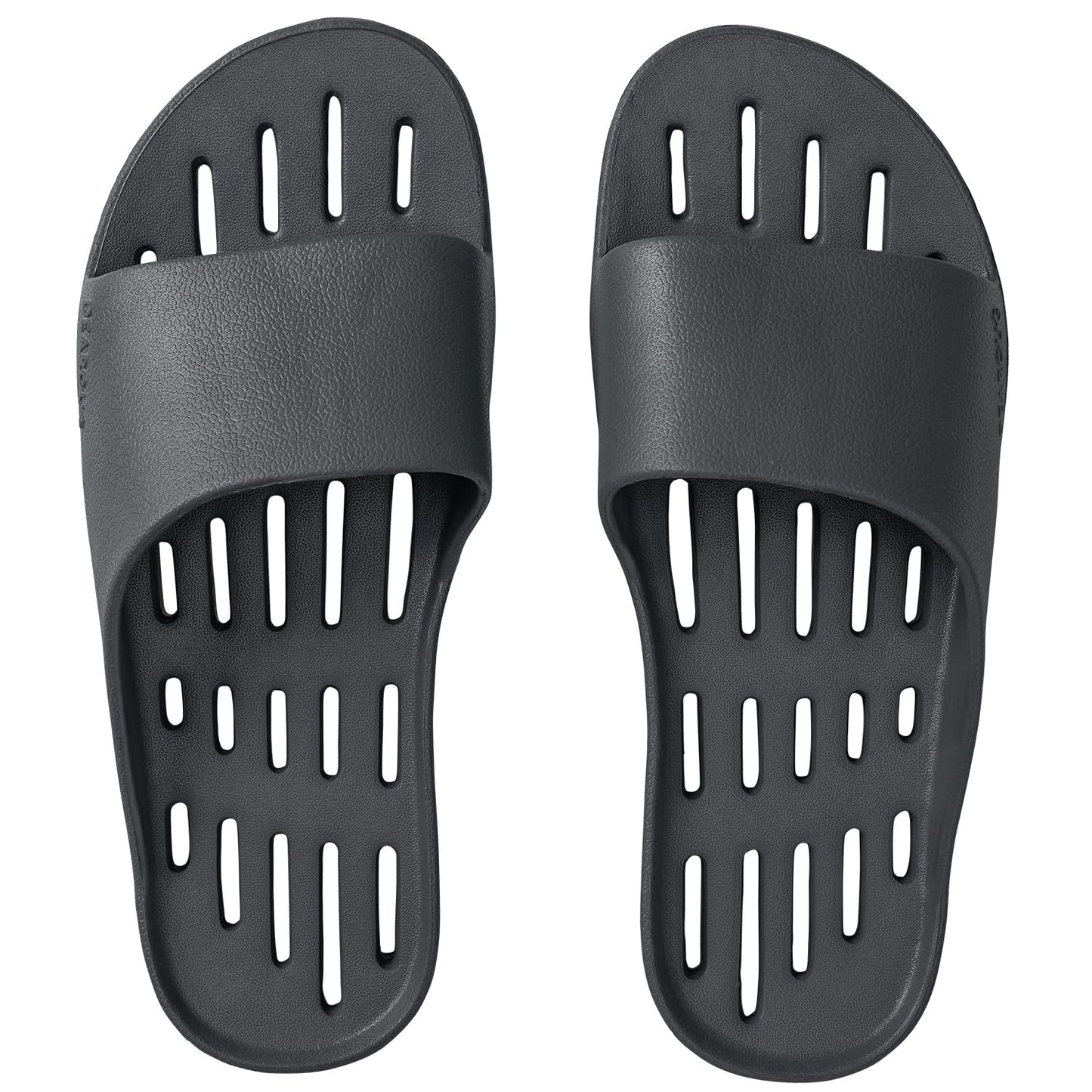 DEARCUS Shower Slippers with Comfortable Anti Slip Pad - Quick Drying Slippers with Drainage Holes – Non Slip Thick Sole Sandals – Open Toe Home Slippers – Piu Meno, Deep Grey, For Men (9-12)