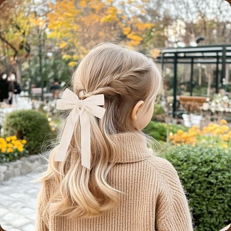 2PCS Beige Hair Bows Soft Velvet Bow Hair Clip with Long Tail Hair Accessories for Women Girls Toddlers