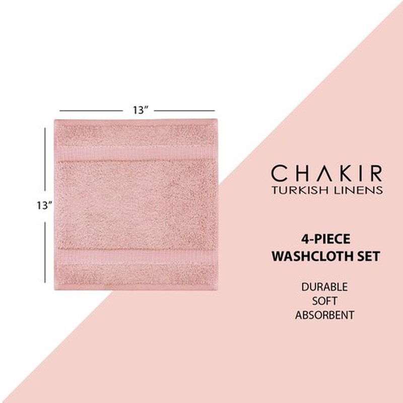 Chakir Turkish Linens | Hotel & Spa Quality 100% Cotton Premium Turkish Towels | Soft & Absorbent (4-Piece Washcloths, Pink)