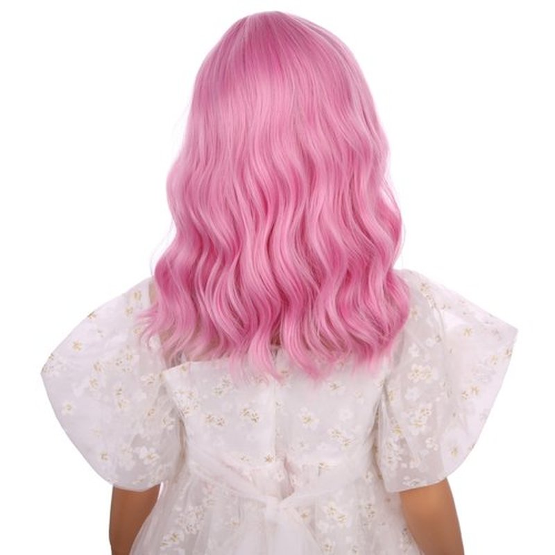 DUDUWIG Girls Light Pink Wig Kids Short Pink Wavy Curly Wigs Children Pink Side Part Wig Synthetic Cosplay Hair Wig