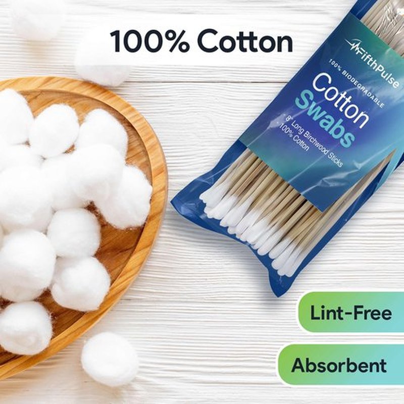 250 Biodegradable Long Cotton Swabs - 8 Inch Cotton Swabs for Ears - Long Q Tips Made From Birchwood and 100% Cotton - Lint Free