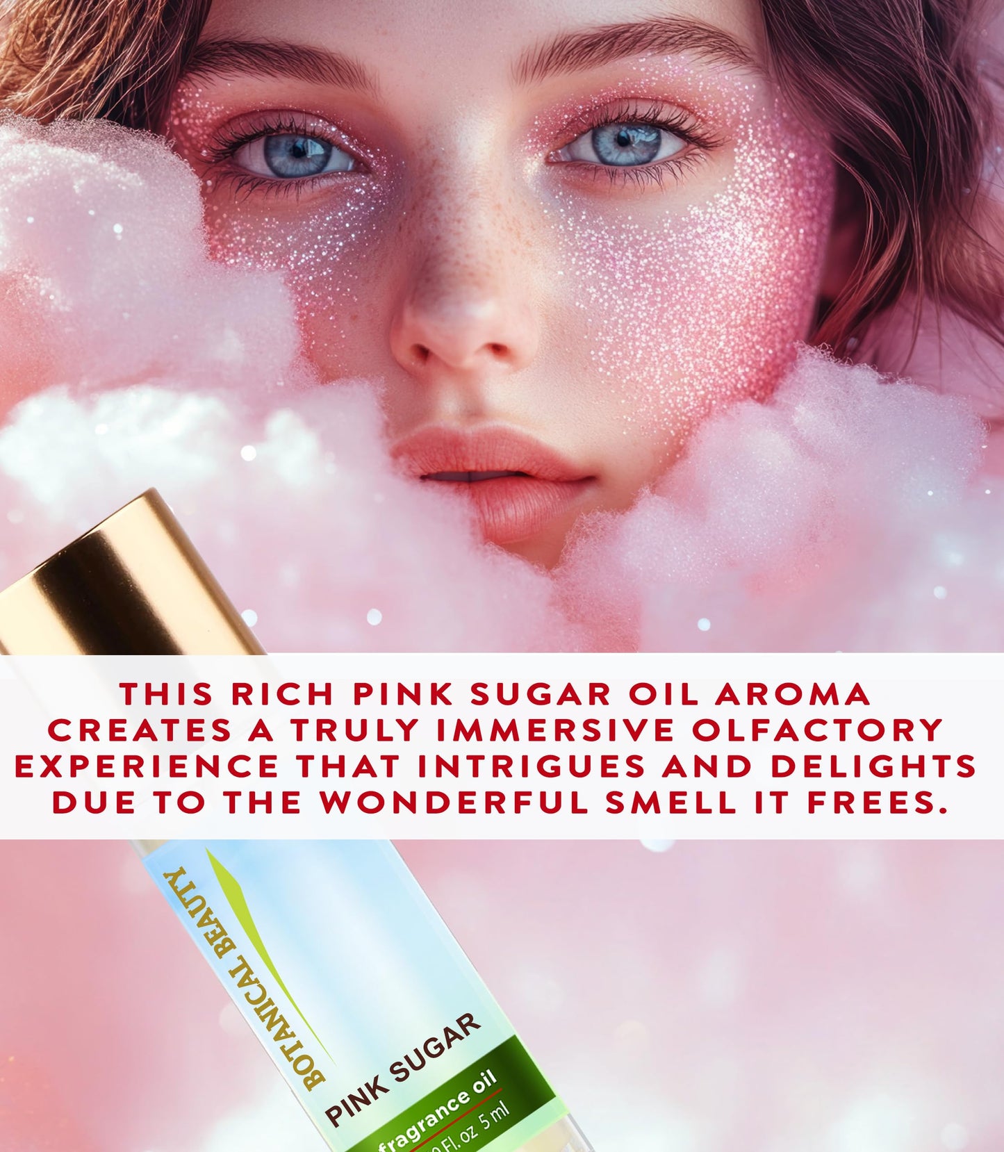 Botanical Beauty PINK SUGAR FRAGRANCE OIL ROLL-ON Rollerball Perfume, Long Lasting an luxury scent blend of Lemon, Orange, Jasmine, Rose, Lily of the Valley, Sugary Vanilla (0.169 Fl Oz 5 ml)