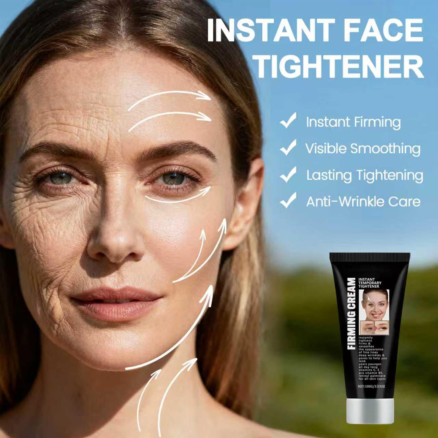 lxmtou Instant Face Tightener Cream for Temporary Firming & Wrinkle Smoothing, Helps Reduce the Look of Fine Lines, Deep Wrinkles & Pores, Daily Face Moisturizer for Women & Men, 3.53 oz