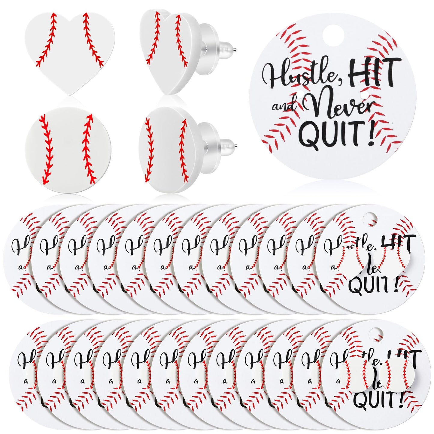 Quelay 24 Set Sports Earrings for Women Senior Night 2026 Graduation Baseball Softball Team Gifts Bulk Stud Earring with Card(Baseball)