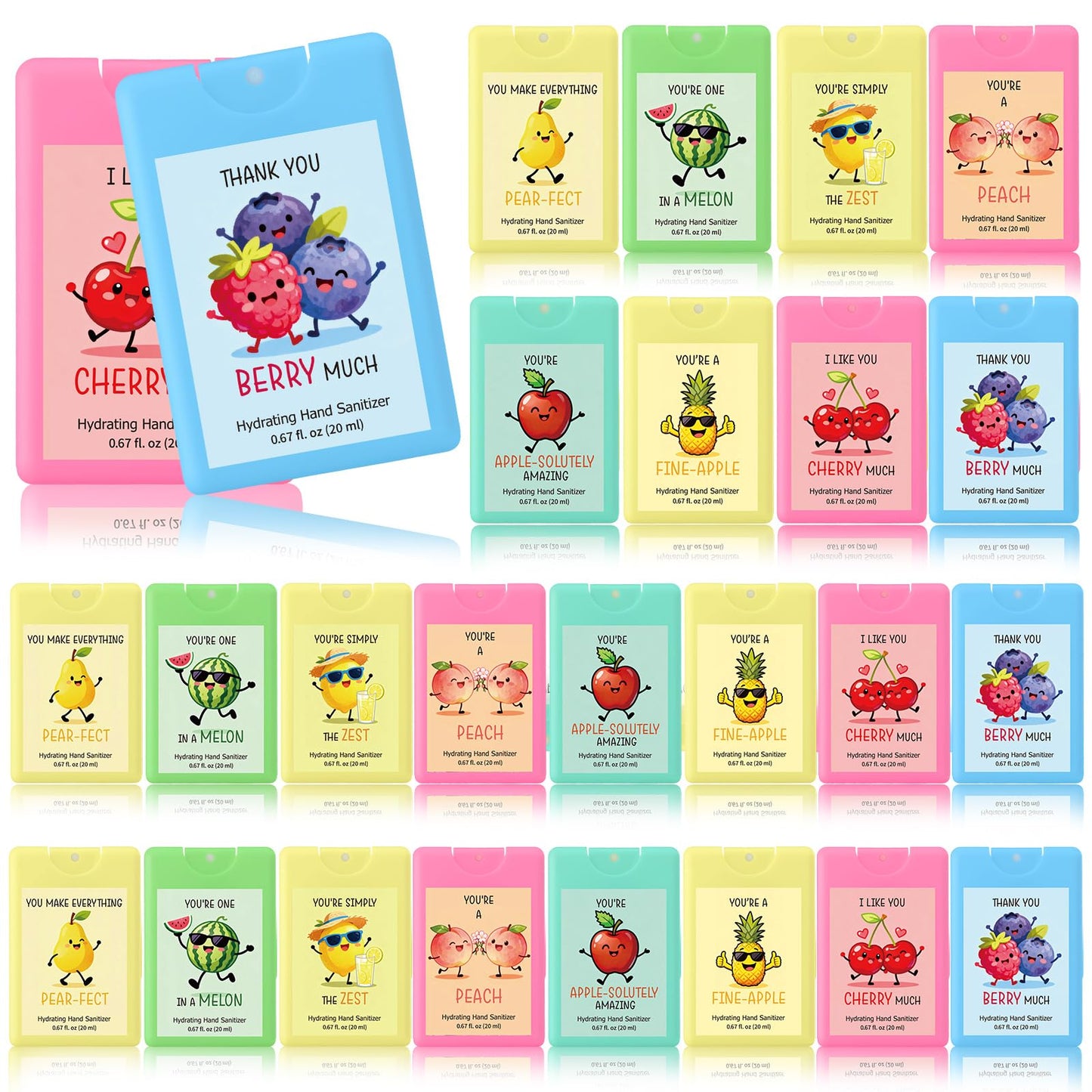 Frienda 24 Pack Funny Hand Sanitizer Spray Bulk Portable Travel Size Hydrating Mist Mini Hand Sanitizer Spray Gift Set for School Teachers Staff Students Nurses Employees Coworker 0.67 Fl oz