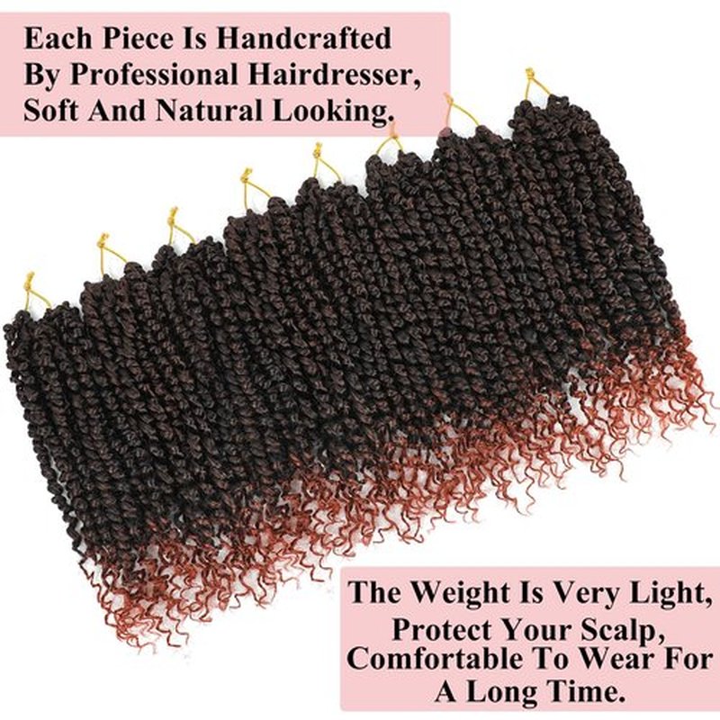 Alrence Passion Twist Crochet Hair 8 Packs Pre twisted Passion Twist Hair For Women Soft Bohe Pre-looped Crochet Braids (14 Inch (Pack of 8), 1B/350)