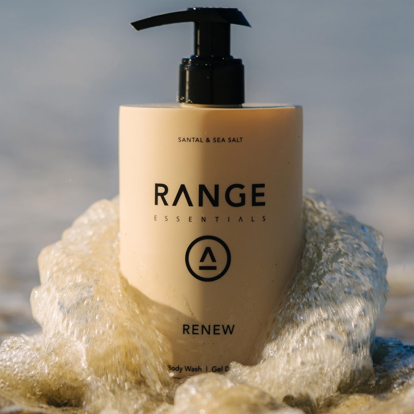 Range Essentials Renew Body Wash, Sandalwood Scent, Moisturizing Hydrating, Gentle Clean, Shower Gel, Paraben-Free, Sulfate-Free, Natural Ingredients, Hyaluronic Acid, Men Women, 450mL (15.2oz)