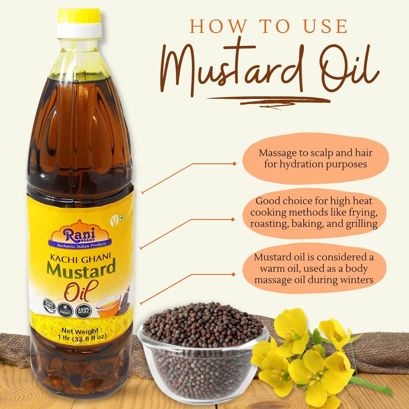 Rani Mustard Oil (Kachi Ghani) 67.6 Ounce (2 Liter) NON-GMO | Gluten Free | Vegan | 100% Natural | Kosher