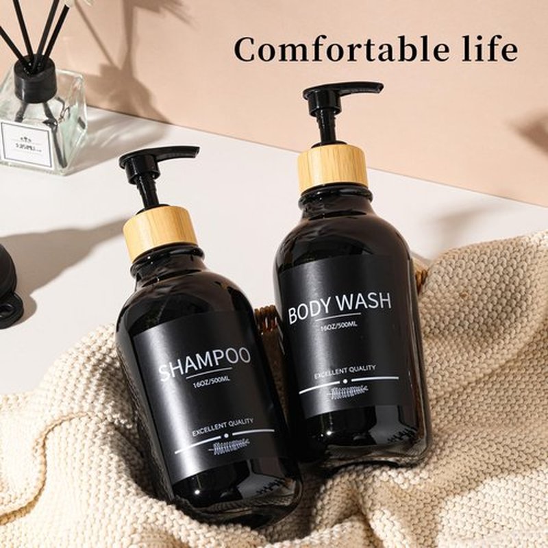 Mithrgrous Shampoo and Conditioner Dispenser Bottles,5Pack Shampoo Bottles Refillable,16.9oz Refillable Shampoo and Conditioner Bottles,(Black) Bathroom Shampoo Dispenser Set