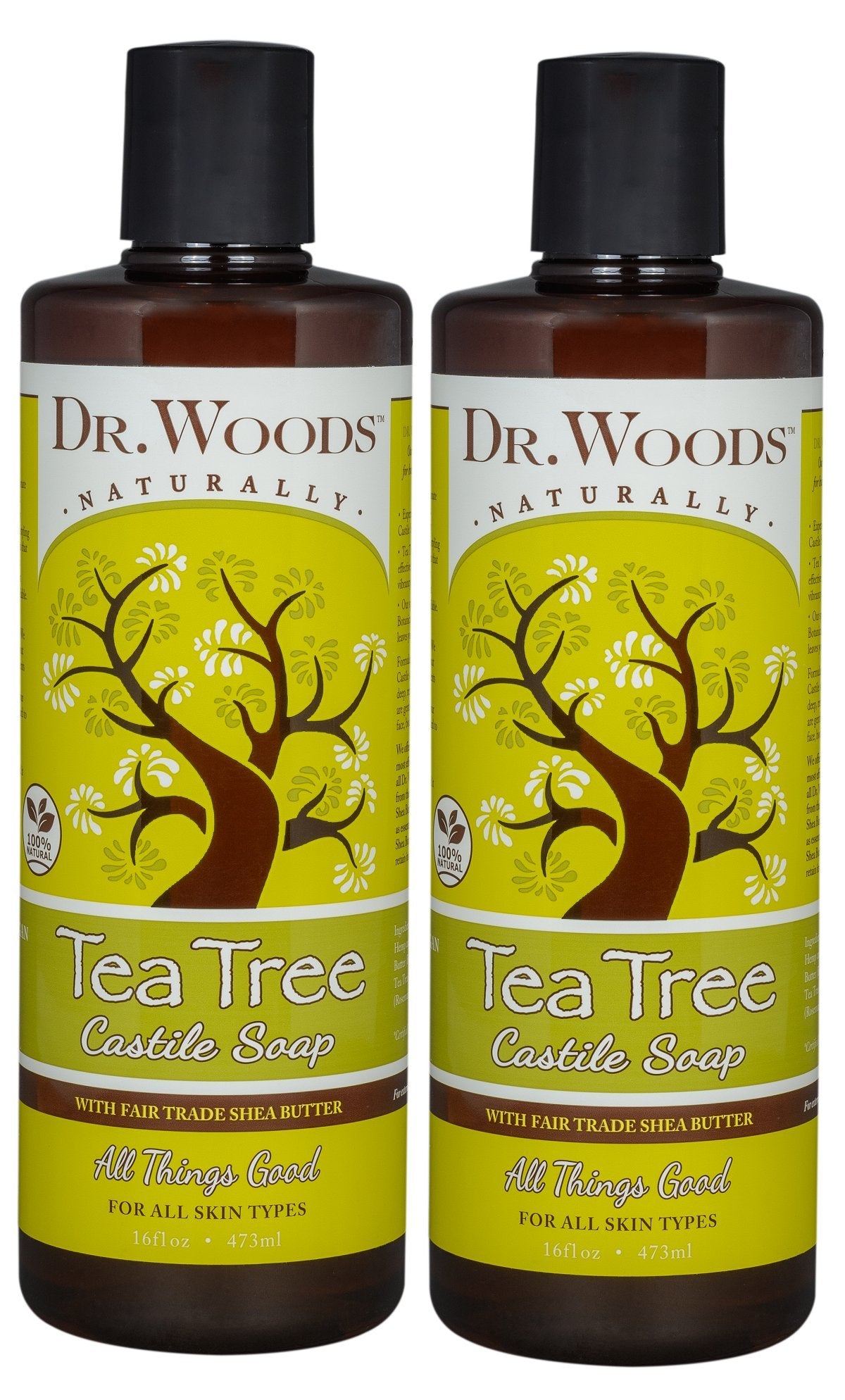 Dr. Woods Tea Tree Liquid Castile Soap - Castile Soap with Pure Tea Tree Oil, Body Wash for Men and Women, Organic Shea Butter, Natural Cleaner for Face, Hands, and Body - 16 Fl Oz, Pack of 2