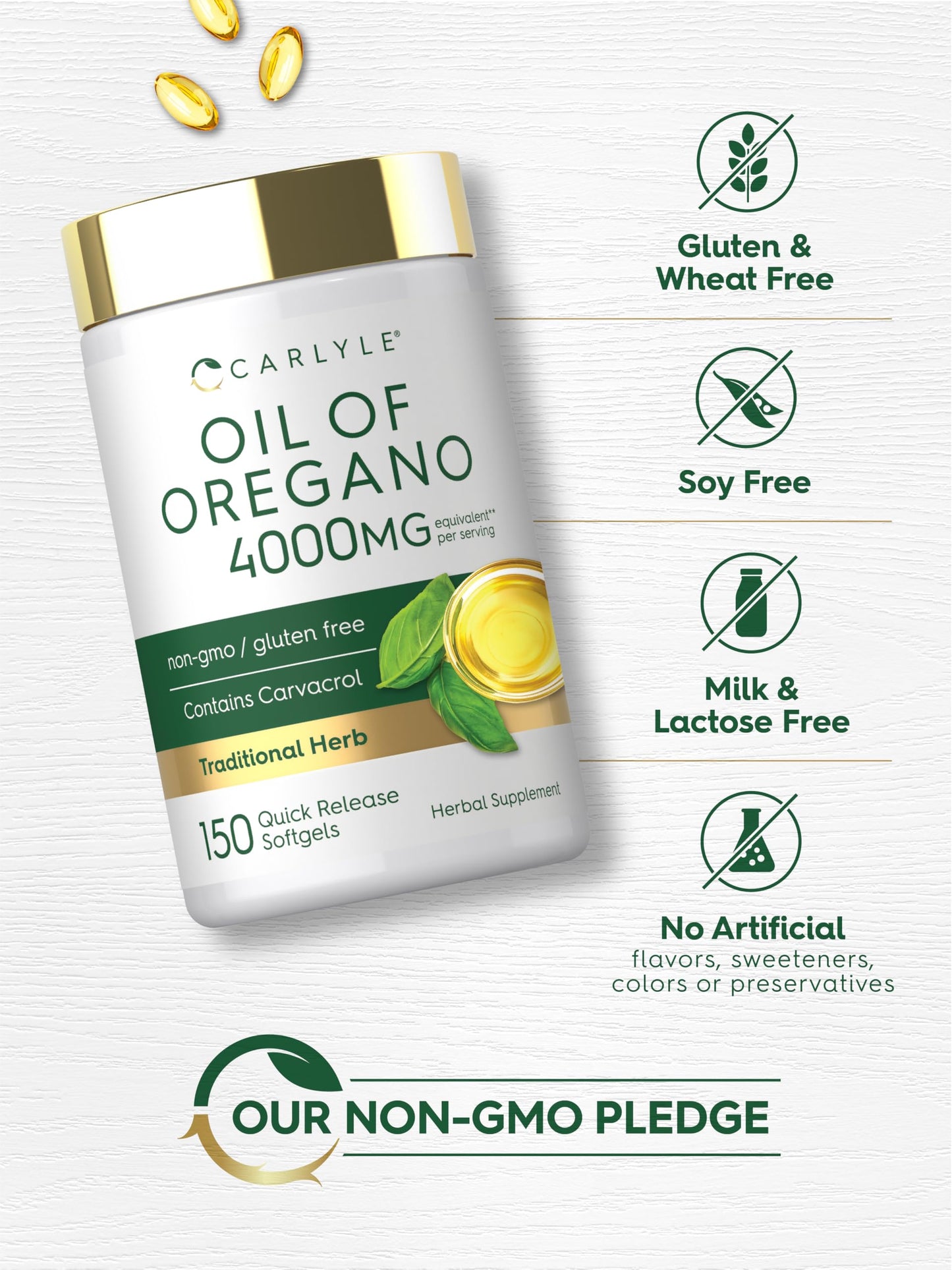 Carlyle Oregano Oil Supplement | 150 Softgel Capsules | Contains Carvacrol