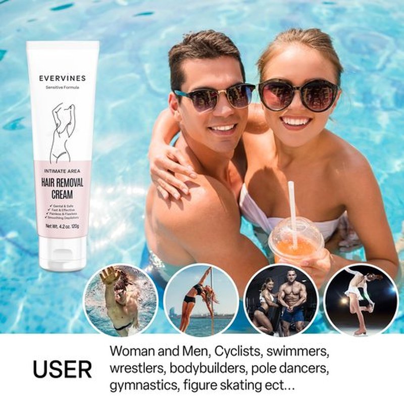 Evervines hair removal cream for women: whole body intimate bikini line face leg underarm area depilatory - home travel use with scraper (4.3oz).