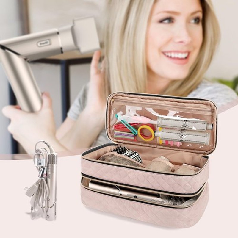 Teamoy Travel Carrying Case Compatible with Shark FlexStyle Styling (HD 435/430),Double-Layer Hair Accessories Tools Storage Bag for Hair Dryer Airwrap Styler and Attachments, Misty Rose