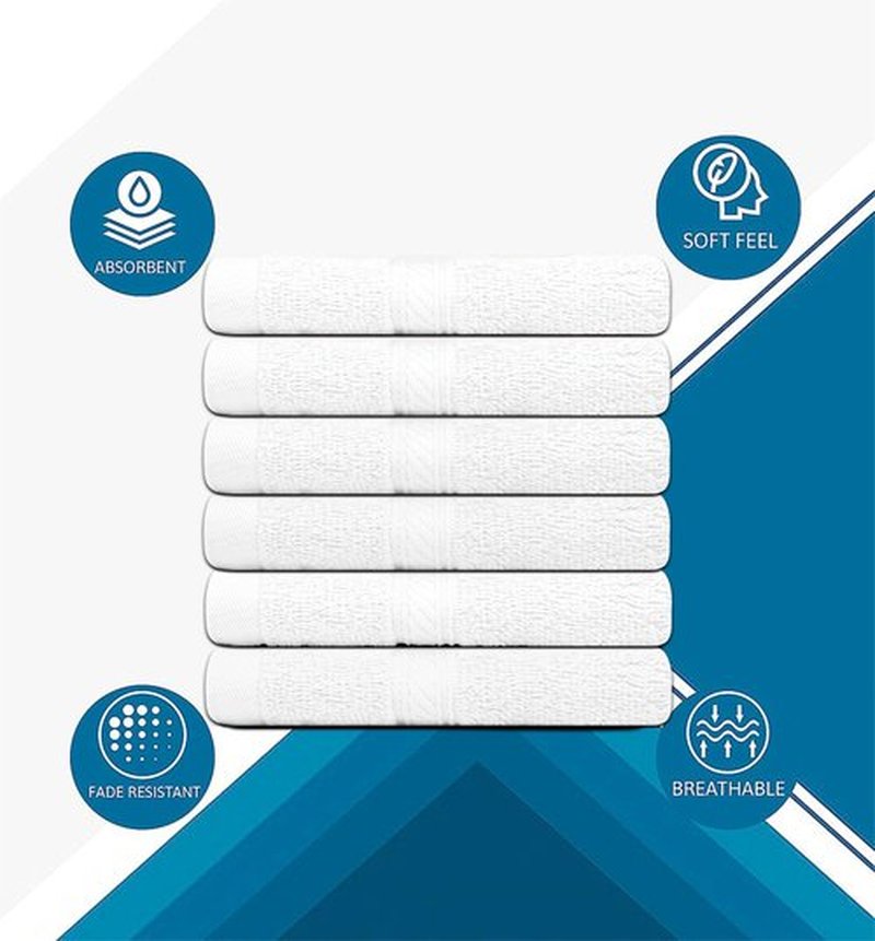 CH 100% Cotton Washcloths Pack of 12 - (12 x 12) - Ultra Soft Towels for Bathroom and Home, High Durability and Absorbency, Convenient and Stylish Wash Cloths - (White)
