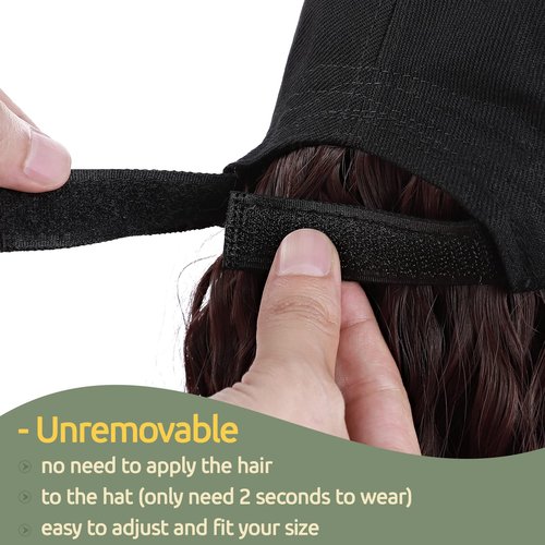 S-noilite 18" Baseball Cap Hats with Hair Attached Corn Wave Baseball Cap Wig with Hair Extension Adjustable Baseball Hat Wig for Women(18”-Corn Wave, Wine Red)