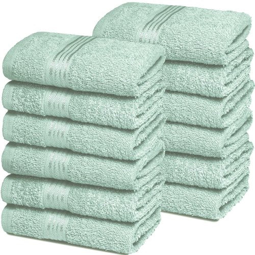 Belizzi Home Ultra Soft Cotton Washcloths, Contains 12 Piece Face Cloths 12x12 inch, Ideal for Everyday use Face Towels, Compact & Lightweight Multi Purpose Washcloths - Sea Green