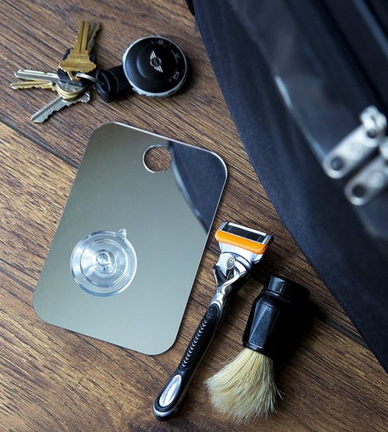 The Shave Well Company Anti-Fog Shaving Mirror for Travel | Fogless Bathroom Shower Mirror with Handheld Option for Men and Women | Hanging Shower Mirror Includes Long-Lasting Reusable Suction Cup