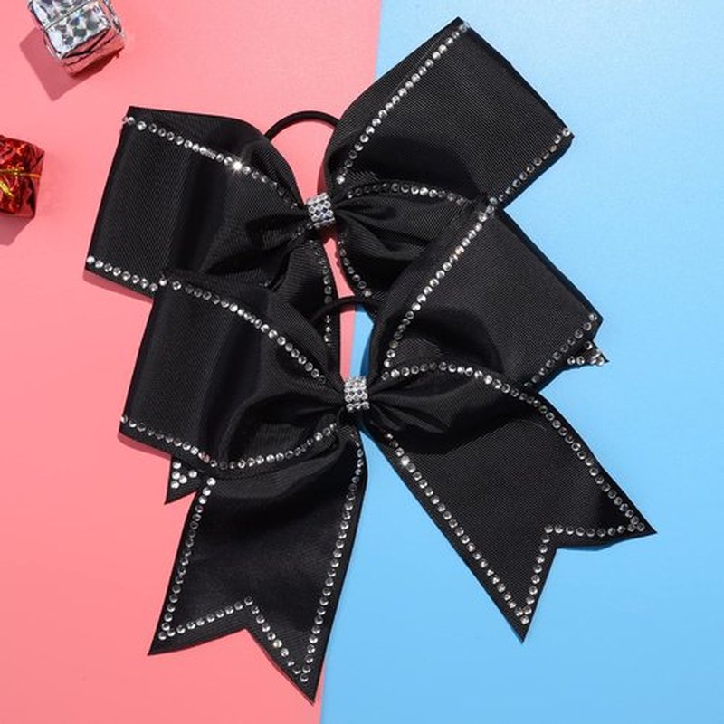 DEEKA 10 PCS 8" Rhinestones Large Cheer Hair Bows Glitter Cheer Ponytail Holder Handmade for Teen Girls Softball Cheerleader Sports -Black
