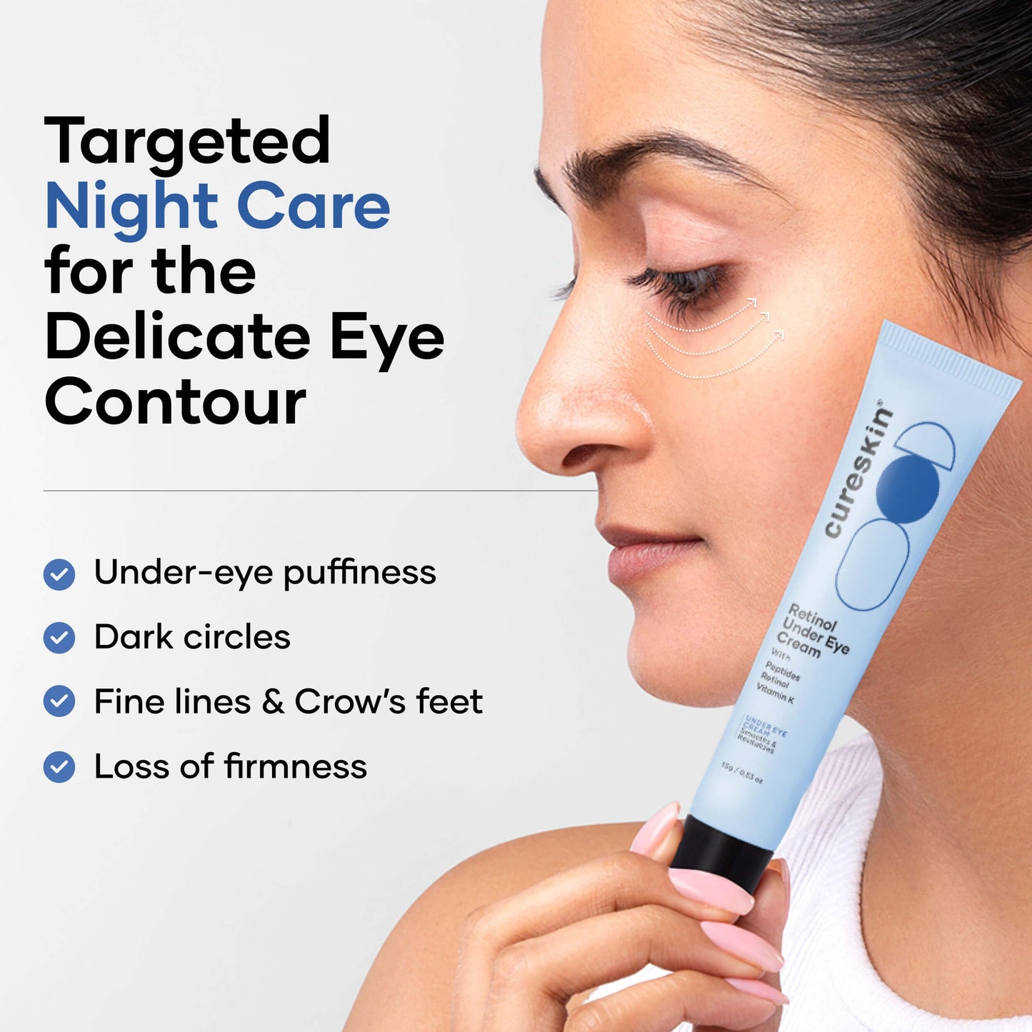 Cureskin Retinol Under Eye Cream with Peptides and Vitamin K, Encapsulated Retinol Eye Cream for Dark Circles, Puffiness, Fine Lines and Wrinkles, Gentle Night Eye Treatment, 15 g