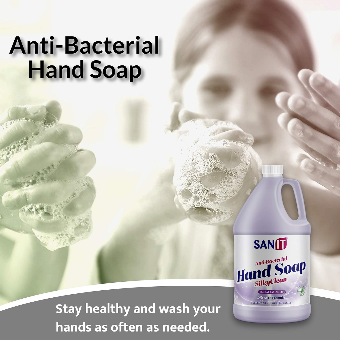 Sanit Silky Clean Antibacterial Liquid Gel Hand Soap Refill - Advanced Formula with Coconut Oil and Aloe Vera - All-Natural Moisturizing Hand Wash - Made in USA, Lavender, 1 Gallon