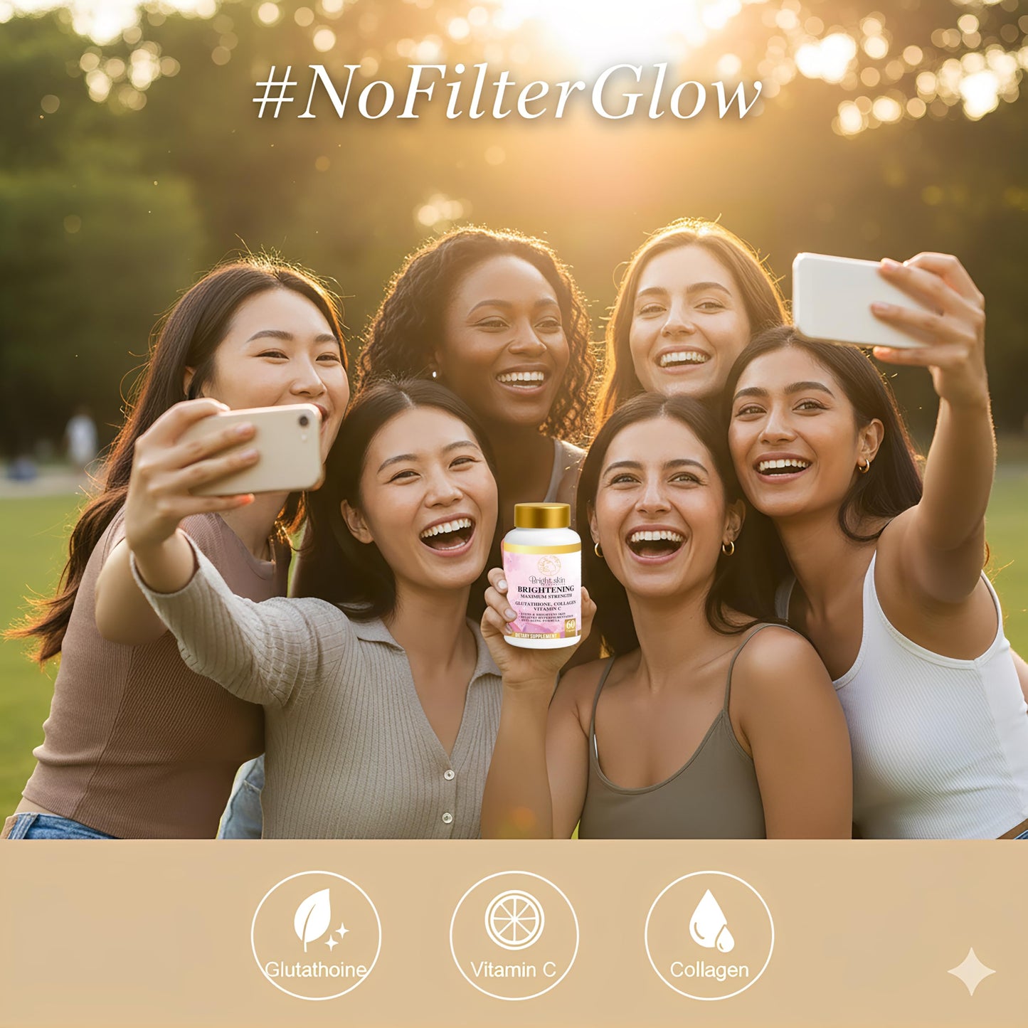 Bright Skin Cosmetics Brightening Supplements with Glutathione, Collagen, and Vitamin C