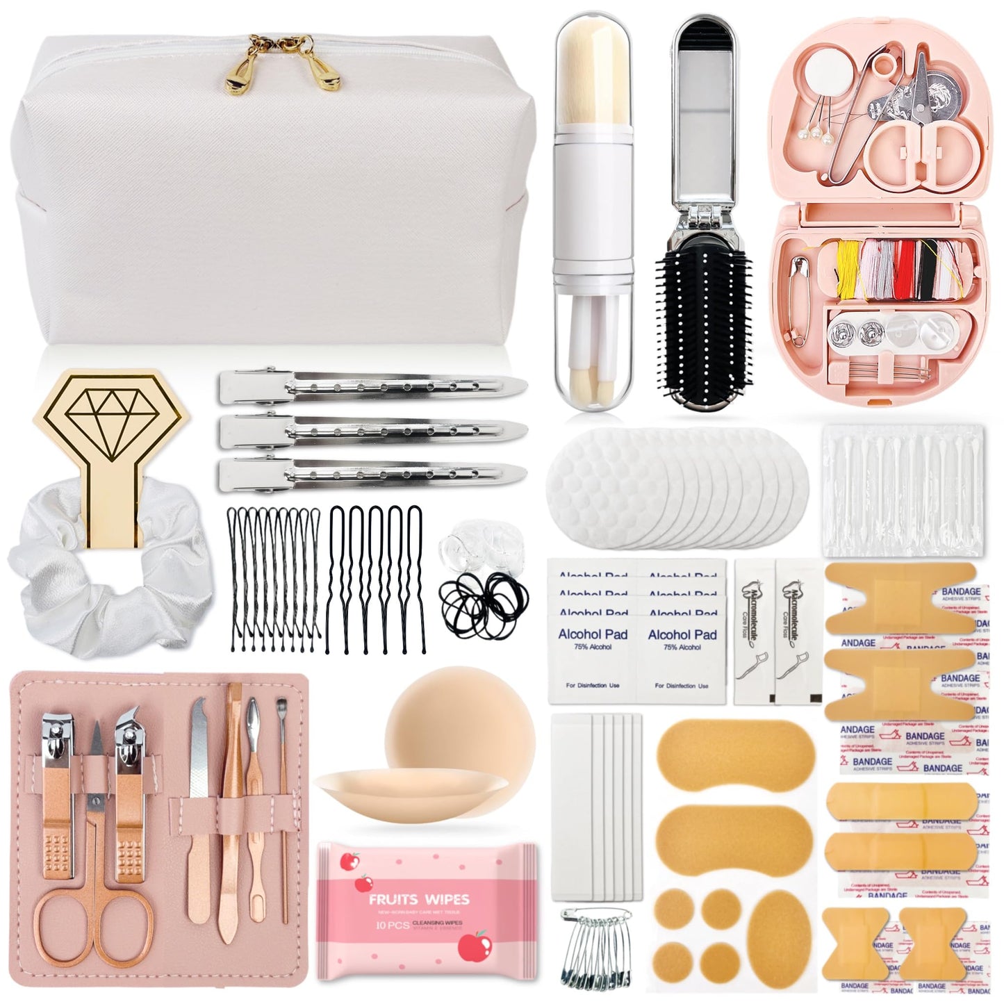 ARK Survivor Women's Wedding Emergency Kit 39 Essential Items for Brides Team Bride All in One Travel Kit Personal Care Women's Travel Set (Glam White)