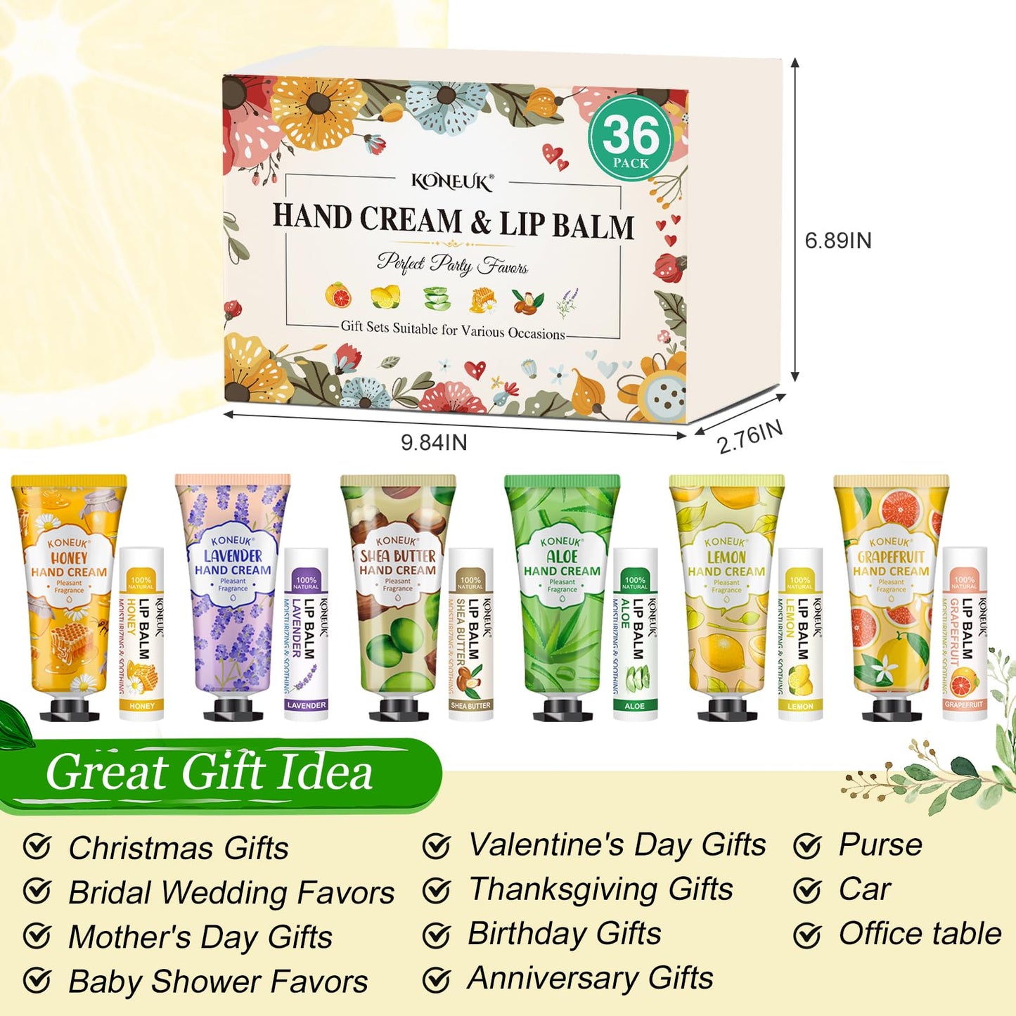 KONEUK 36 Pack Hand Cream Bulk and Lip Balm Bulk Sets, Party Favors, Thank You Gifts and Birthday Gifts with Thank You Card Organza Bags, Teacher Appreciation Gifts and Bridal Shower Favors