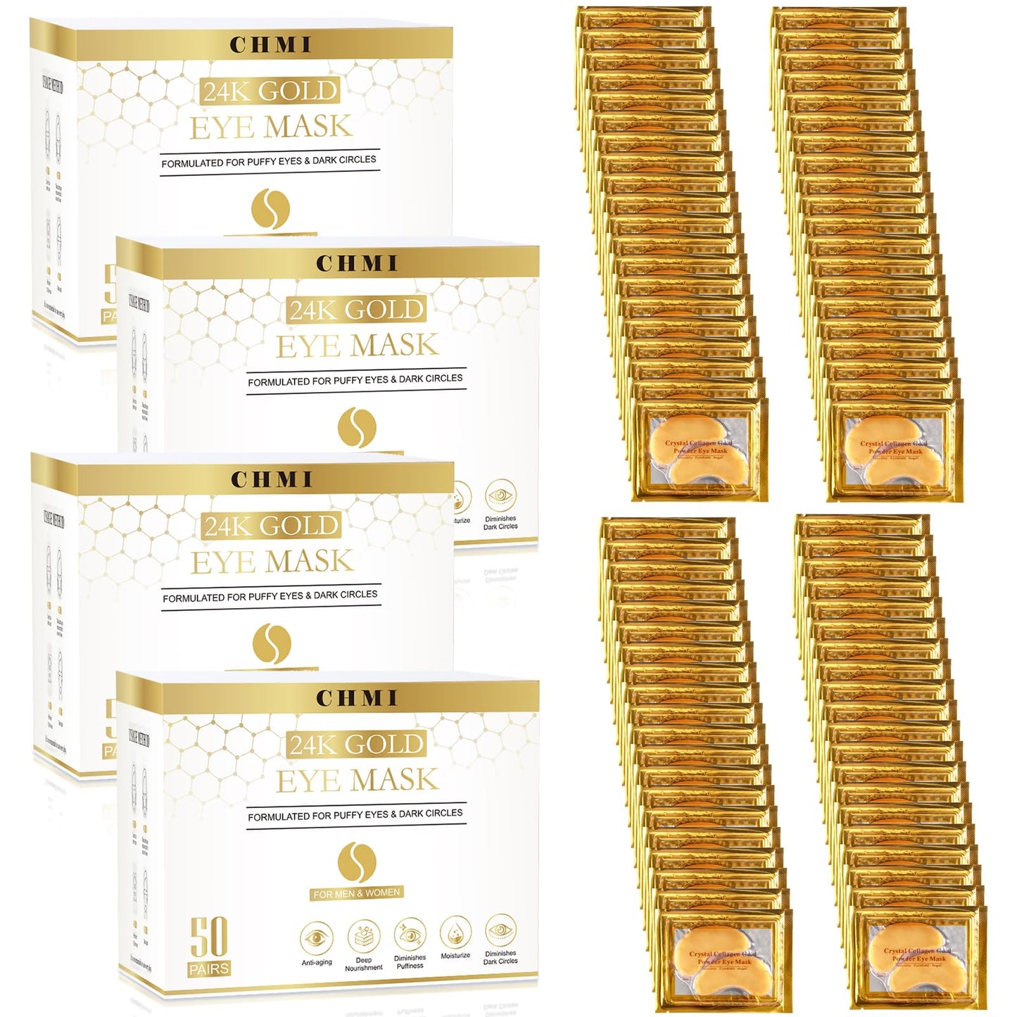 CHMI Under Eye Patches (15 Pairs), Collagen Skin Care Products,24K Gold Under Eye Mask for Puffy Eyes,Dark Circles,Undereye Bags and Wrinkles,Natural Ingredients.