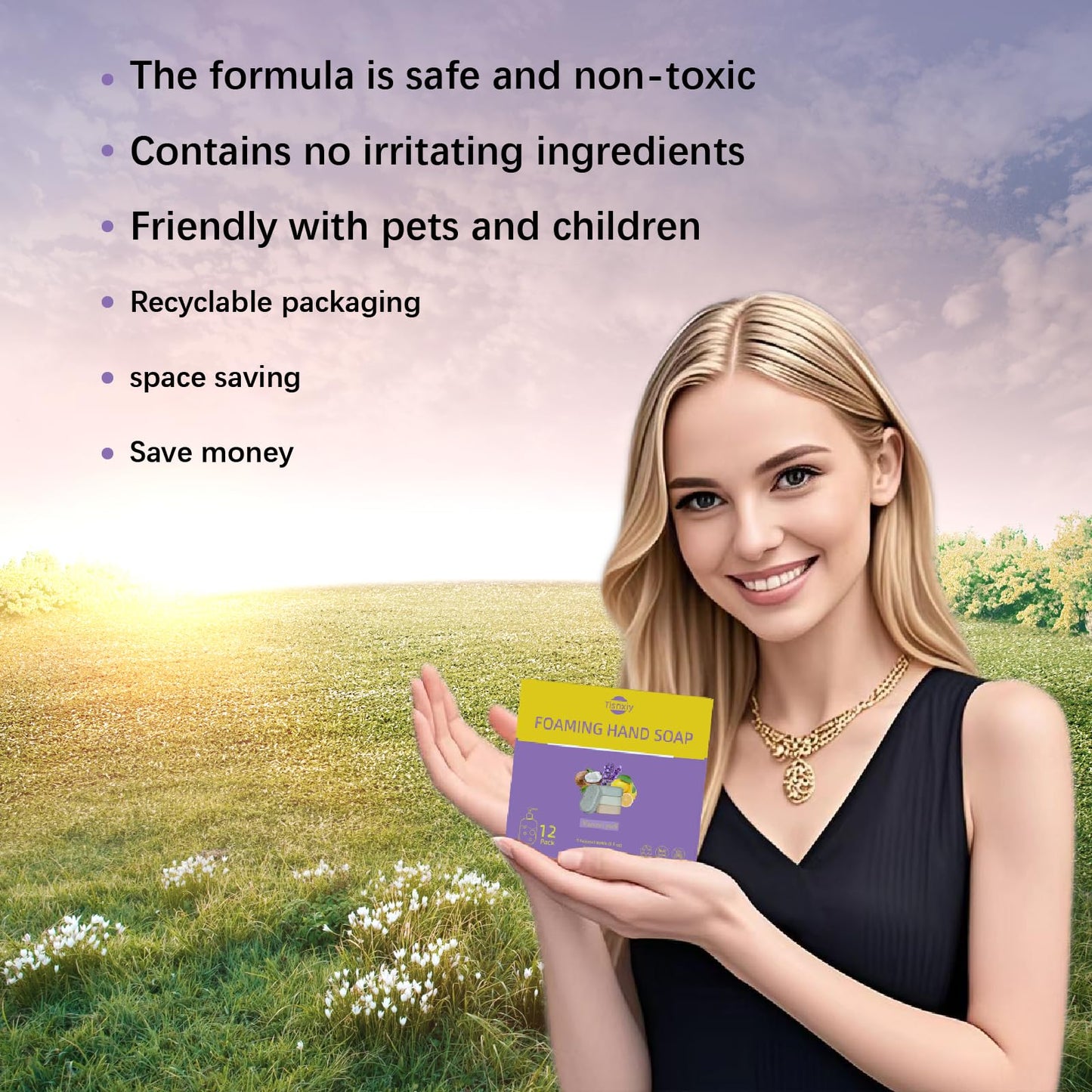 Tisnxiy Foaming Hand Soap Tablet Refills - 12 Count- 96 fl oz total (12x 8 fl oz) - Eco-Friendly Foaming Hand Soap Refill - Gentle on Hands, Kind to Earth - Lemon