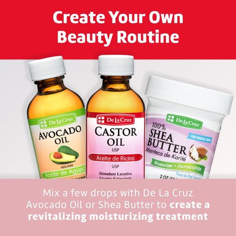 De La Cruz Castor Oil - 100% Pure Expeller Pressed Castor Oil for Nourishing Skin, Hair, Eyelashes, and Eyebrows - Natural Laxative USP Grade, 2 FL Oz (3 Bottles)
