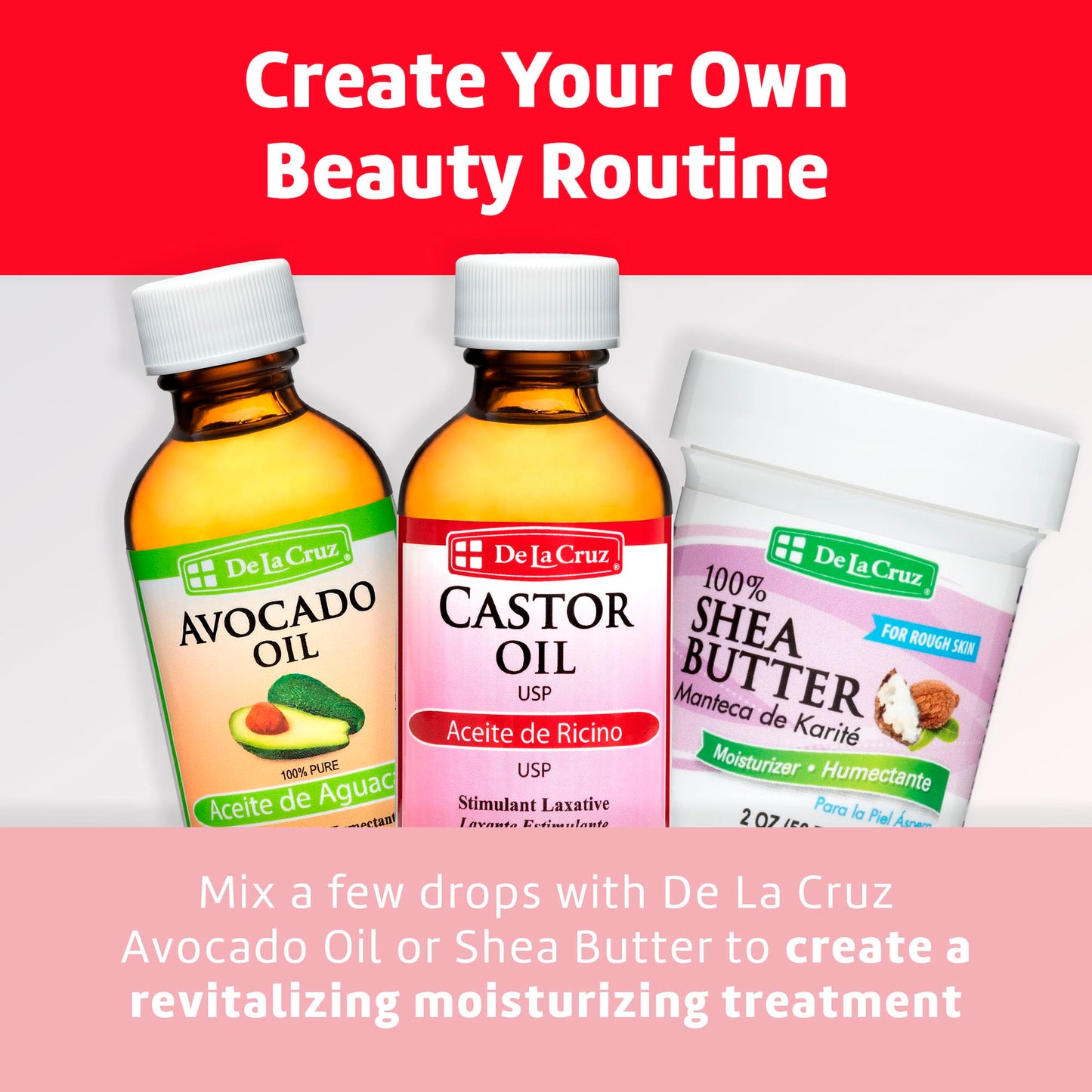 De La Cruz Castor Oil - 100% Pure Expeller Pressed Castor Oil for Nourishing Skin, Hair, Eyelashes, and Eyebrows - Natural Laxative USP Grade, 2 FL Oz (2 Bottles)