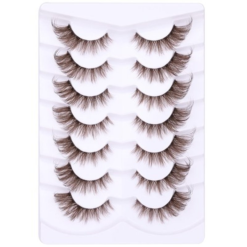 Brown Eyelashes Fairy Lashes Cat Eye Wispy False Eyelashes Strip Lashes Mink Fluffy Strip Lashes Brown Fox Eye Long Volume Fake Eyelashes 7 Pairs ALICROWN
