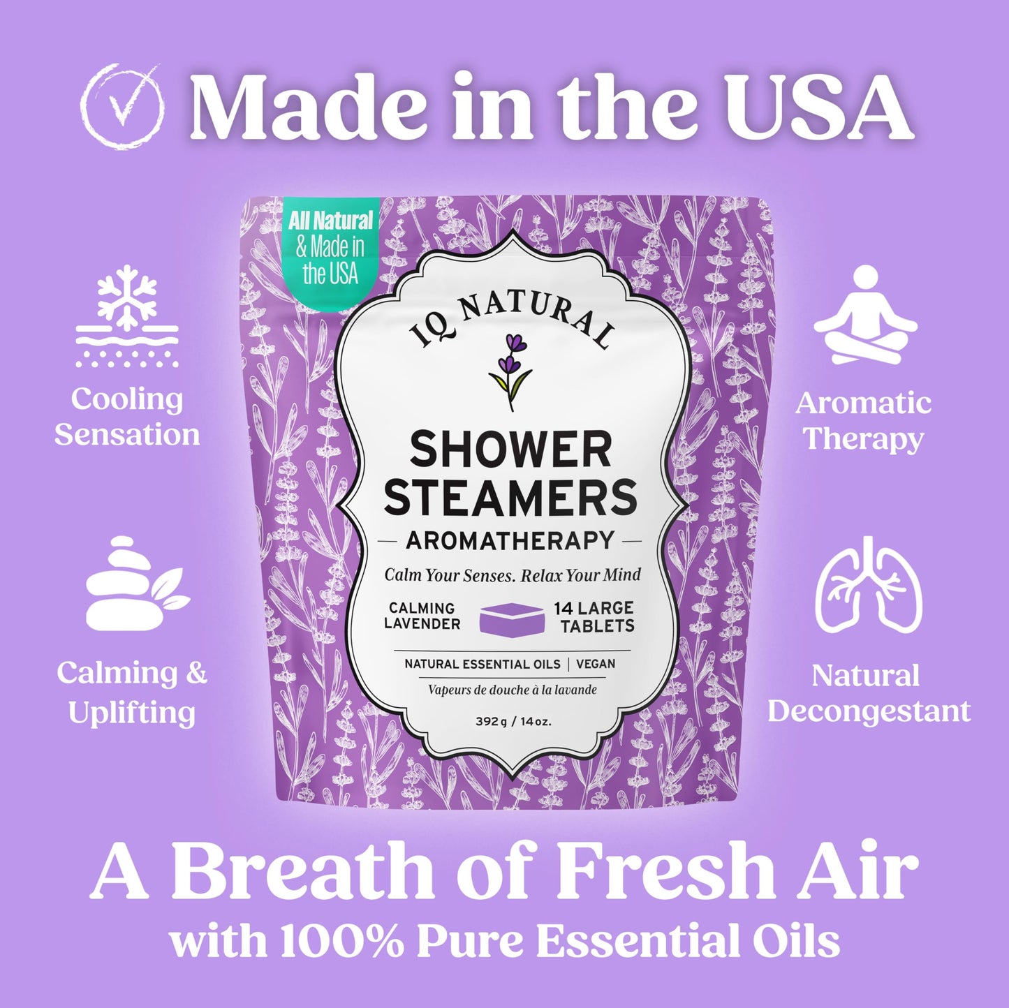 Lavender Shower Steamers Aromatherapy for Women- USA Made - Shower Bombs Aromatherapy for Women, Vapor Shower Tablets Aromatherapy, Menthol Shower Scent Steamers Cold and Flu, Organic Shower Steamer