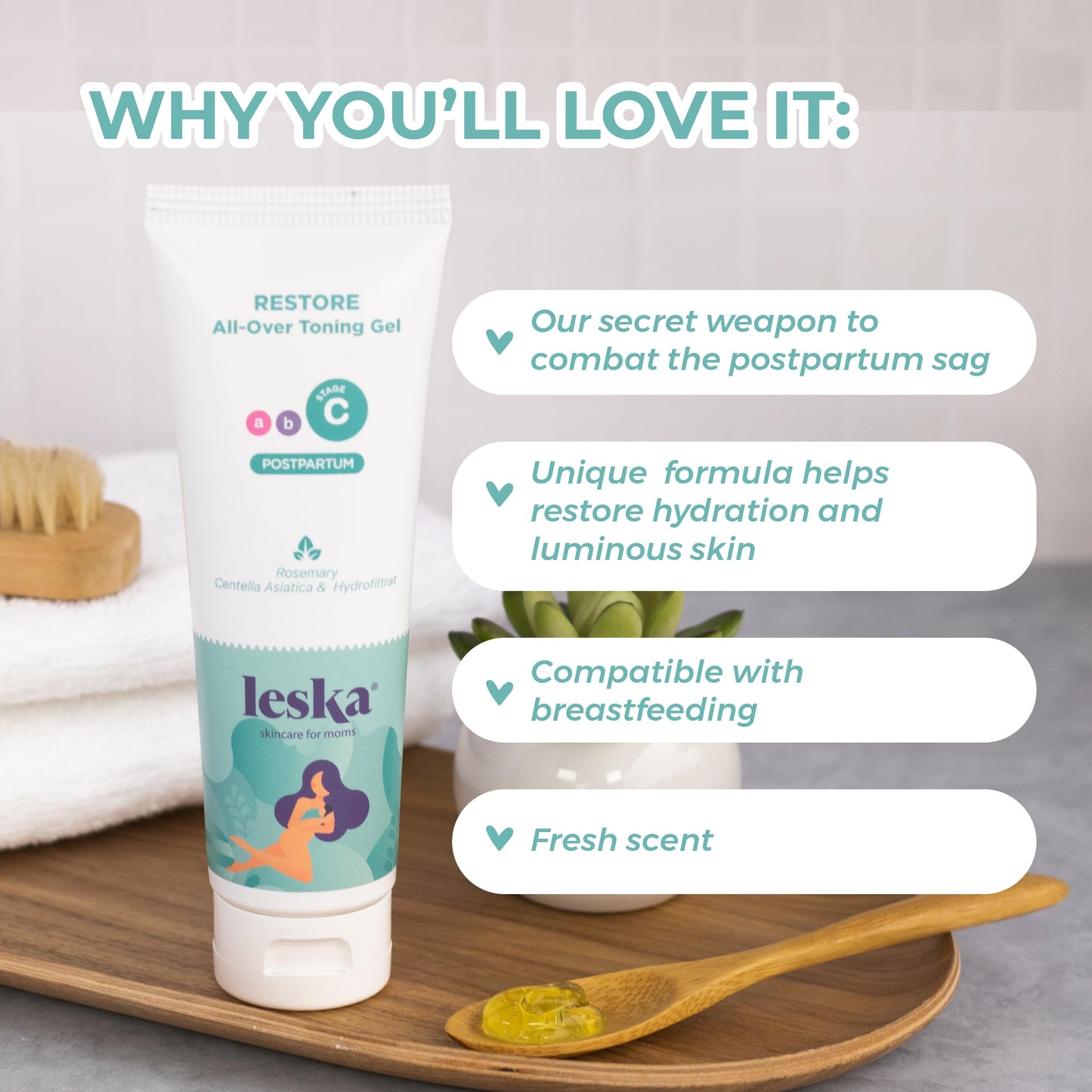 Leska Maternity Stage C Set 2-Pack Bundle | RESTORE All-Over Toning Gel l (Postpartum) | Part of a Complete 3-Stage Pregnancy Skincare System (Set of 2, 4oz each)