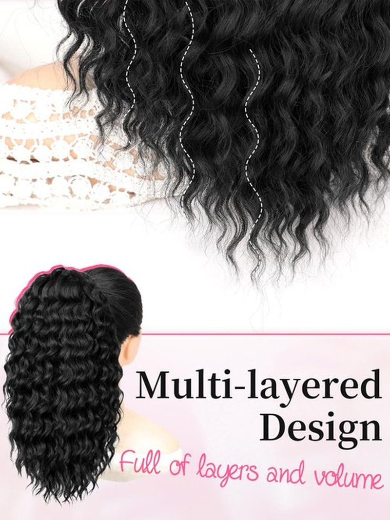 KooKaStyle Curly Ponytail Extension Fluffy Drawstring Ponytail for Women Kinky Curly Clip in Hair Extensions Long Curly Wavy Ponytail Extension Synthetic Hairpiece for Daily Use(18 Inch,Black)