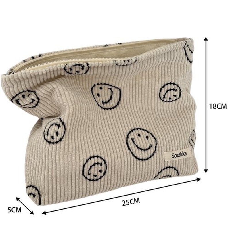 Cosmetic Bags for Women - Corduroy Cosmetic Bag Aesthetic Women Handbags Purses Smile Dots Makeup Organizer Storage Makeup Bag Girls Case Bags (Blue)